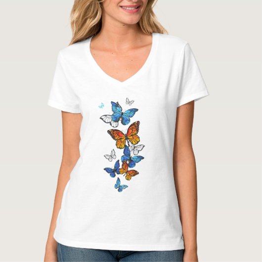 Vliegende Vlinders Morpho en Monarch T-shirt (Voorkant)