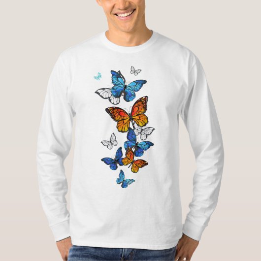 Vliegende Vlinders Morpho en Monarch T-shirt (Voorkant)