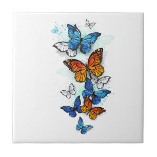 Vliegende Vlinders Morpho en Monarch Tegeltje