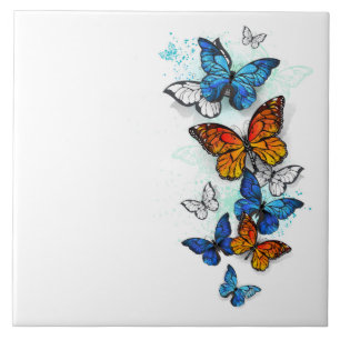 Vliegende Vlinders Morpho en Monarch Tegeltje