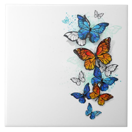 Vliegende Vlinders Morpho en Monarch Tegeltje (Voorkant)