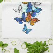 Vliegende Vlinders Morpho en Monarch Theedoek (Gevouwen)