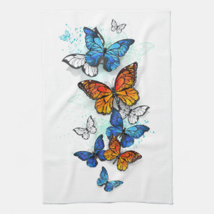 Vliegende Vlinders Morpho en Monarch Theedoek