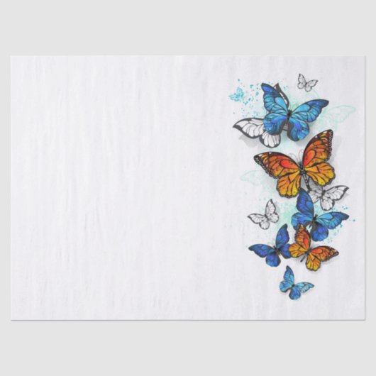 Vliegende Vlinders Morpho en Monarch Tissuepapier (Voorkant)