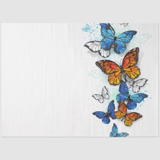 Vliegende vlinders Morpho en Monarch Tissuepapier (Voorkant)