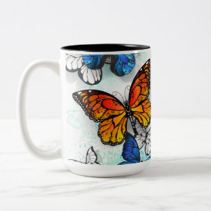 Vliegende Vlinders Morpho en Monarch Tweekleurige Koffiemok