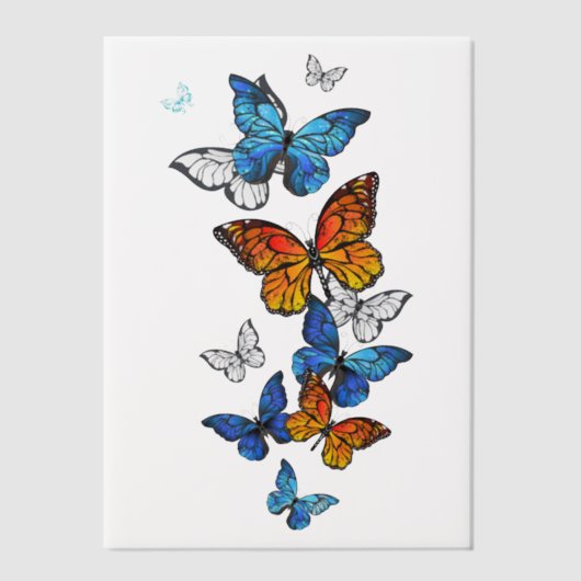 Vliegende Vlinders Morpho en Monarch Vellum Uitnodigingen (Voorkant)