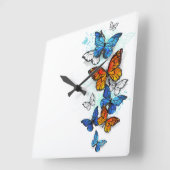 Vliegende Vlinders Morpho en Monarch Vierkante Klok (Hoek)
