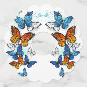 Vliegende Vlinders Morpho en Monarch Wijnglaslabel
