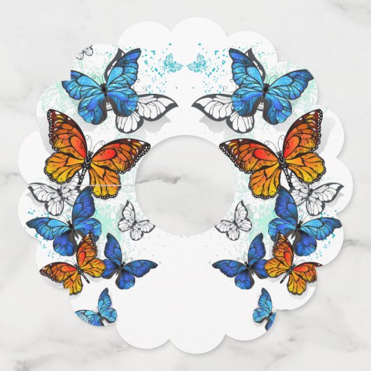 Vliegende Vlinders Morpho en Monarch Wijnglaslabel (Voorkant)