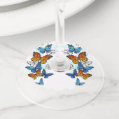 Vliegende Vlinders Morpho en Monarch Wijnglaslabel (Dichtbij)
