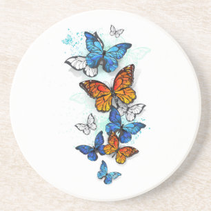 Vliegende Vlinders Morpho en Monarch Zandsteen Onderzetter
