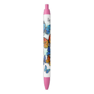 Vliegende Vlinders Morpho en Monarch Zwarte Inkt Pen