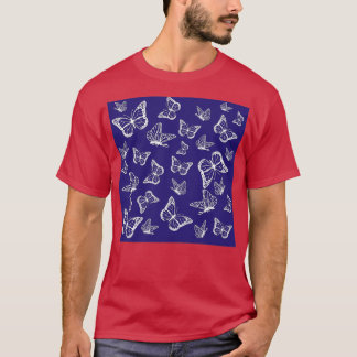 Vliegende vlinders op blauw t-shirt