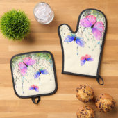 Vliegende Vlinders Oven Mitt & Pot Houder Set (Top down)