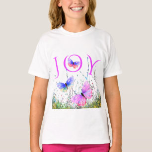 Vliegende Vlinders T-Shirt met Tekst - Vreugde