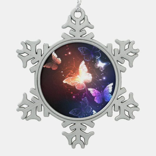 Vliegende vlinders tin sneeuwvlok ornament (Voorkant)