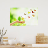 Vliegende vlinders uit helende & liefdevolle hand poster (Keuken)