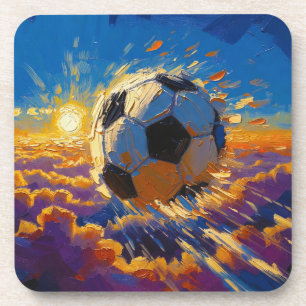 Vliegende Voetbal Bal Kunstwerk (Olie Schilderij N Bier Onderzetter