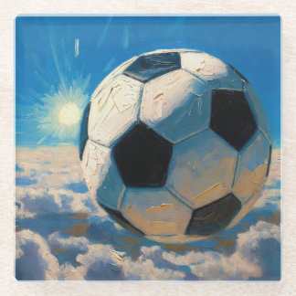 Vliegende Voetbal Bal Kunstwerk (Olie Schilderij N Glazen Onderzetter