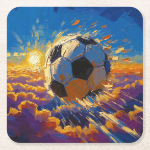 Vliegende Voetbal Bal Kunstwerk (Olie Schilderij N Kartonnen Onderzetters