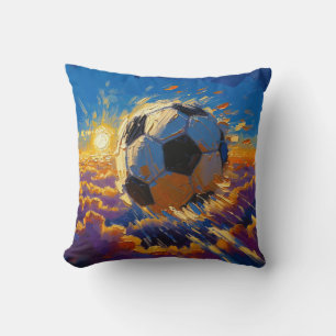 Vliegende Voetbal Bal Kunstwerk (Olie Schilderij N Kussen