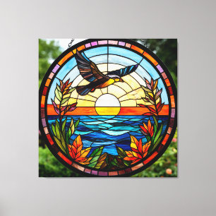 Vliegende Vogel Boven Oceaan bij Zonsopgang Canvas Afdruk