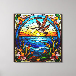 Vliegende Vogel Boven Oceaan bij Zonsopgang Canvas Afdruk