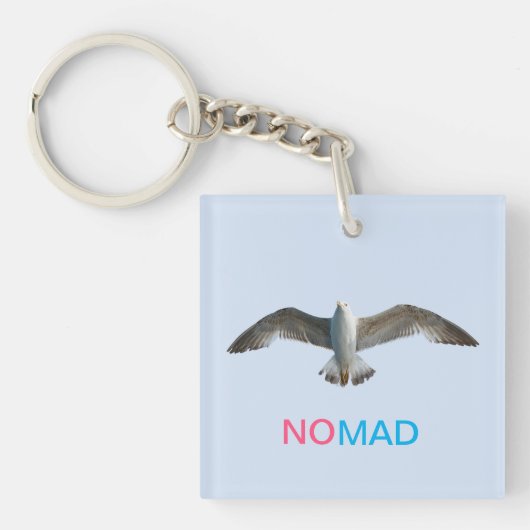 Vliegende vogel en kalligrafie op lichtblauw sleutelhanger (Voorkant)