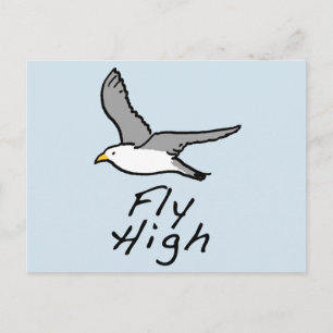 Vliegende vogel. Illustratie van meeuw in vlucht. Briefkaart
