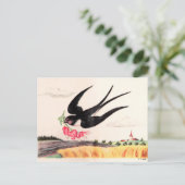 Vliegende vogel met bloemen briefkaart (Staand voorkant)