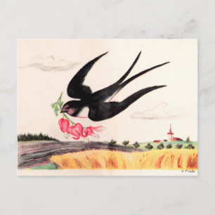 Vliegende vogel met bloemen briefkaart