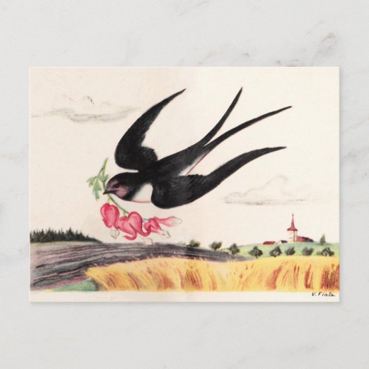 Vliegende vogel met bloemen briefkaart (Voorkant)