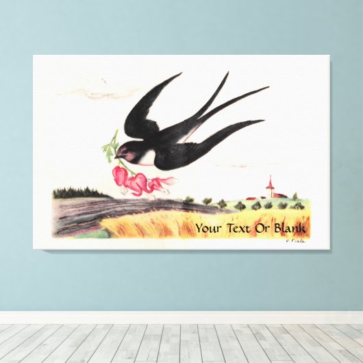 Vliegende vogel met bloemen canvas afdruk (Insitu (Houten vloer))