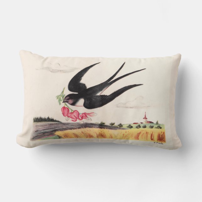 Vliegende vogel met bloemen kussen (Voorkant)