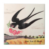 Vliegende vogel met bloemen tegeltje (Voorkant)