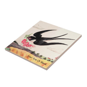 Vliegende vogel met bloemen tegeltje