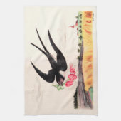 Vliegende vogel met bloemen theedoek (Verticaal)