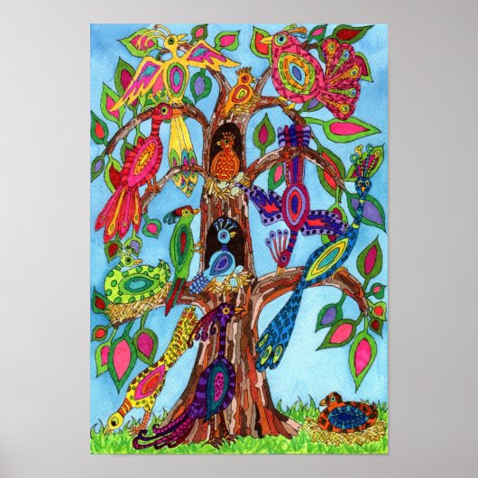 Vliegende vogelboom met Waterverf Poster (Voorkant)