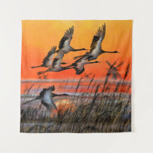 Vliegende Vogels Bij Zonsondergang Tapijt Wandkleed