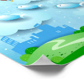 Vliegende vogels en paraplu over de stad poster (Hoek)