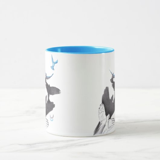 Vliegende vogels Handschaduw Illusie Surreal Elega Mok (Midden)