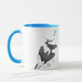 Vliegende vogels Handschaduw Illusie Surreal Elega Mok
