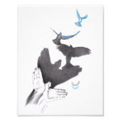Vliegende vogels Handschaduw Illusie Surrealistisc Foto Afdruk (Voorkant)