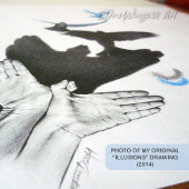 Vliegende vogels Handschaduw Illusie Surrealistisc Foto Afdruk