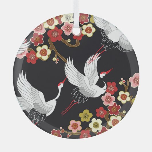 Vliegende vogels: Kraan Heron Japans. Glas Ornament (Voorkant)