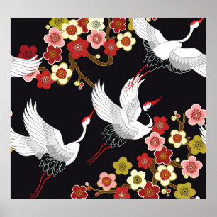 Vliegende vogels: Kraan Heron Japans. Poster