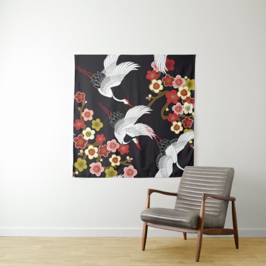 Vliegende vogels: Kraan Heron Japans. Wandkleed (In Situ (horizontaal))