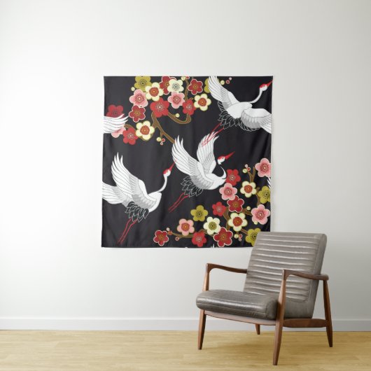 Vliegende vogels: Kraan Heron Japans. Wandkleed (In situ)