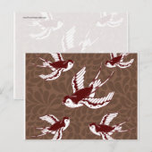 Vliegende vogels op het bruine Damasespatroon Briefkaart (Voorkant / Achterkant)